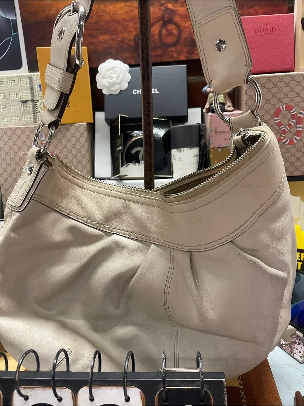 COACH Hobo Pleated One Shoulder Bag Shoulder White/cream no 00973-7373